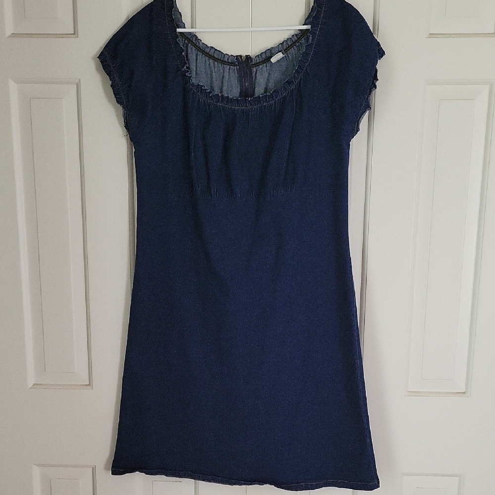 Vintage Denim Midi Dress Milkmaid Empire Waist Sz 2x Chesley Y2k